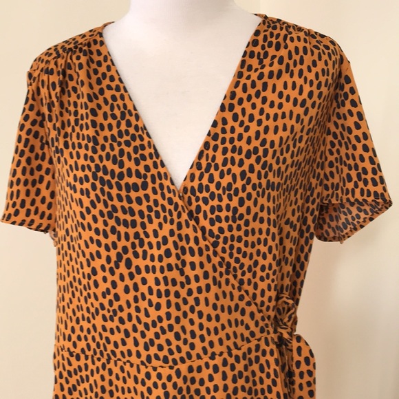 J. CREW amber with black Size 12 twill drapey wrap dress - Picture 5 of 12